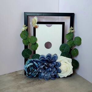 Black Floral Picture Frame with Blue and White Accents